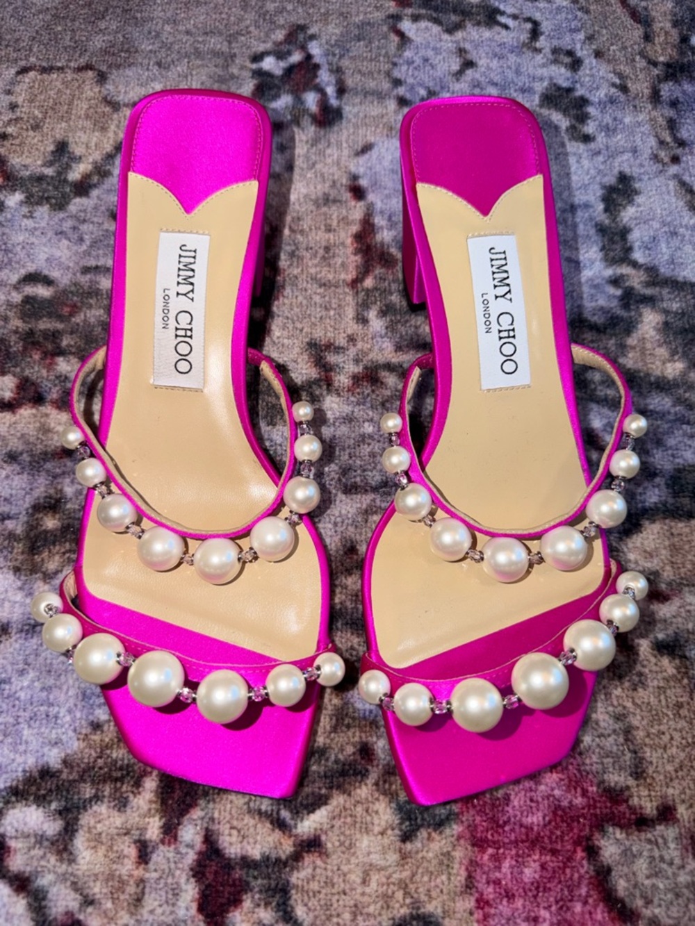 Jimmy Choo Amara 45 Satin Sandal Pink size 38 brand new never worn pearl accent - Picture 5 of 14